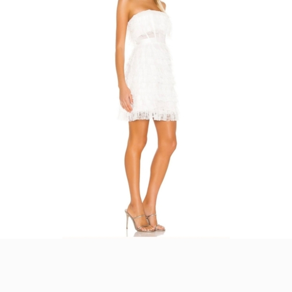 BCBG Strapless Ruffled Tier White Dress